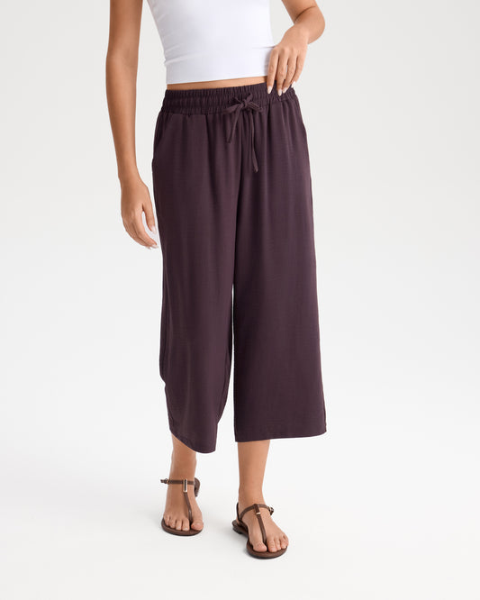 Linen-Like Drawstring Capri Pants